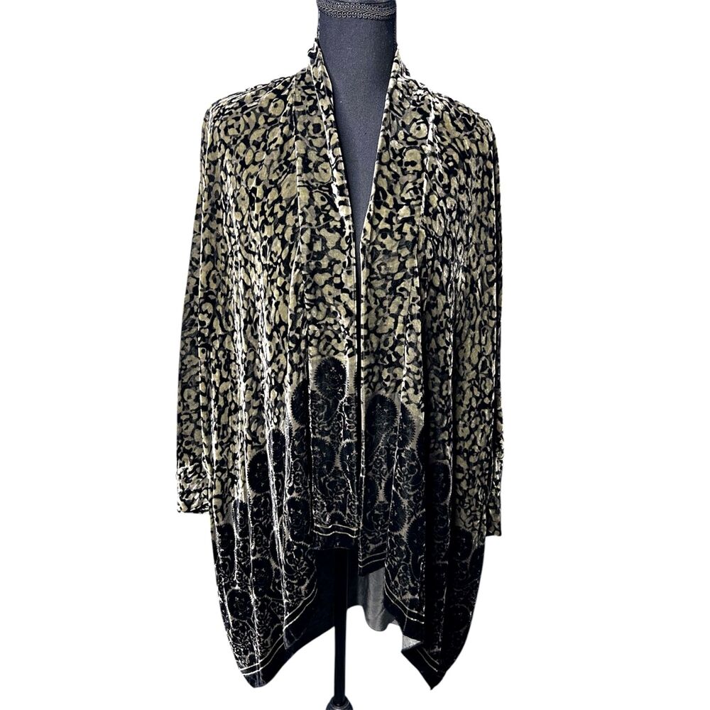 Johnny Was Womens Silk Burnout Velvet Kimono Cardigan Sz XS Draped Leopard Boho